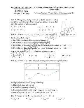 Đề thi trung học phổ thông quốc gia năm học 2017 môn Toán học